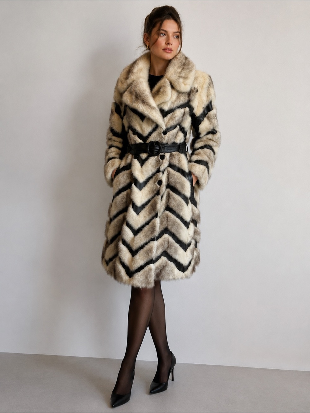 Rajac Vintage fur leather chevron coat 1970’s - Picture 1 of 10